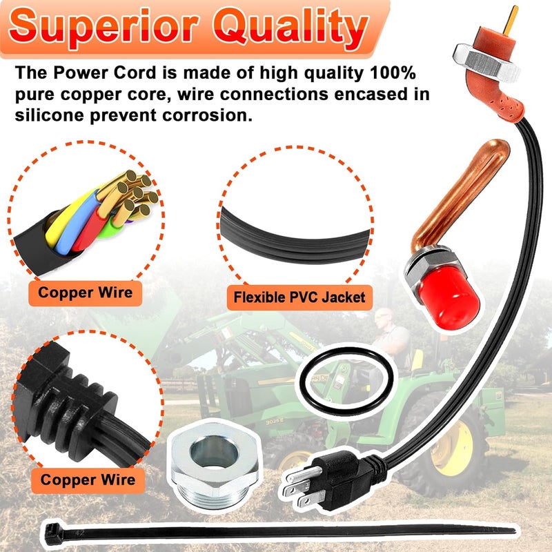 YMT Replace RE227949 DZ102076 Engine Coolant Heater Kit Engine Block Heater Kit with Power Cord Fits for John Deere Tractors - Image 3